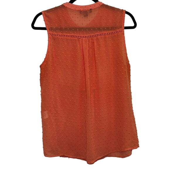 Timing Coral Sheer Sleeveless Blouse Swiss Dot Pintuck Button Top Size M Cute - Picture 2 of 5